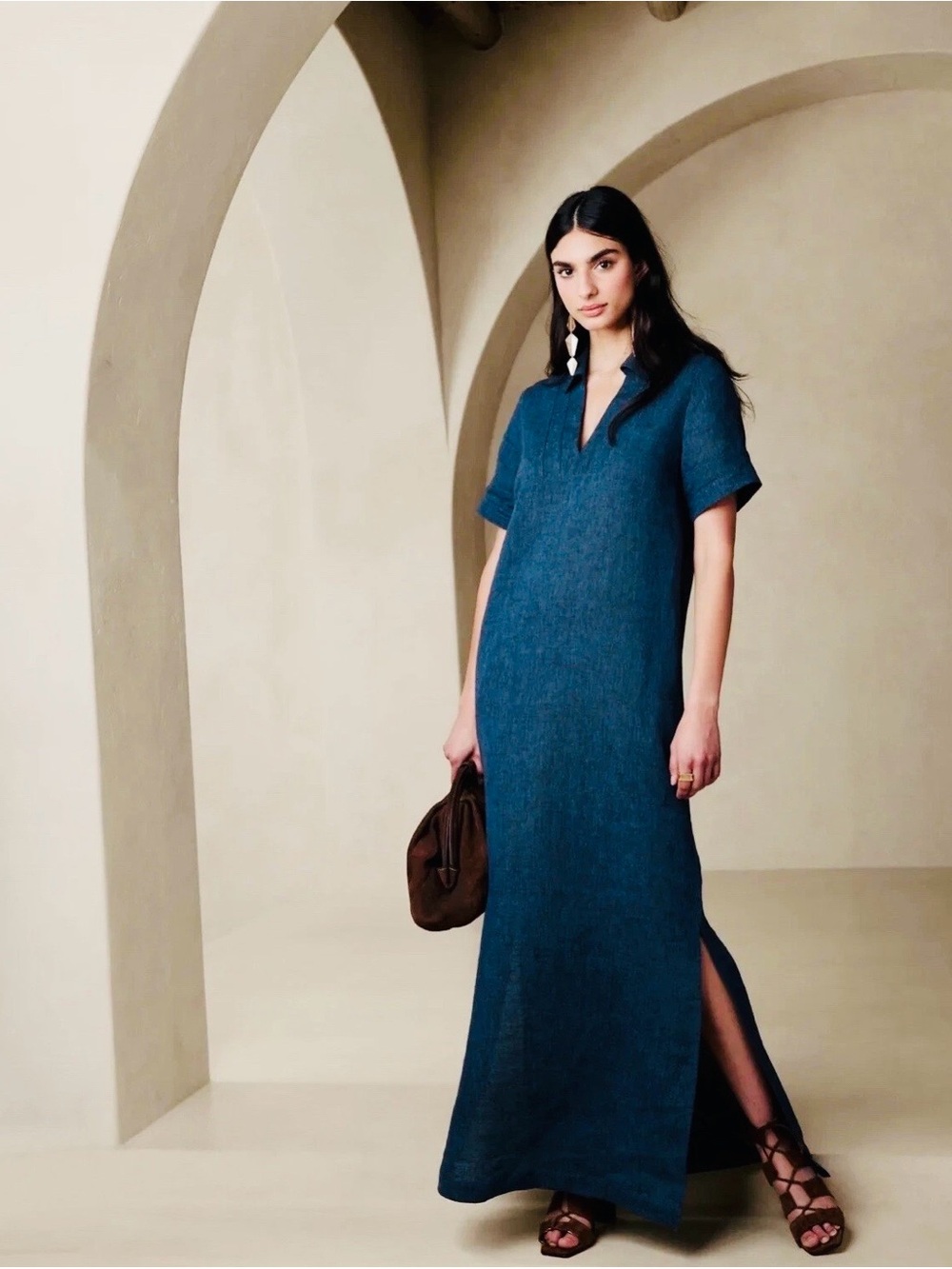 Banana Republic Cruz Indigo Blue Linen Maxi Dress